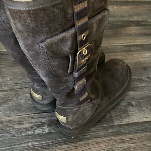 UGG Brown Winter Boots with Striped Strap- Size 9